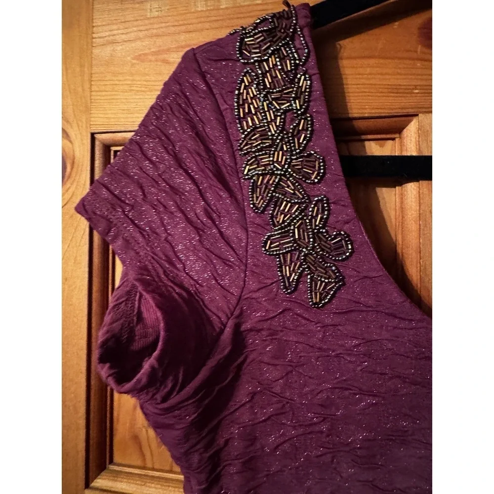 Free People Bodycon Dress S Purple Beaded Open Back Textured‎ Whimsigoth